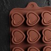 Форма для льда и шоколада 15 ячеек 22х10,5х1,7 см (2,2х2,8 см) "Сердце" цвет шоколадный