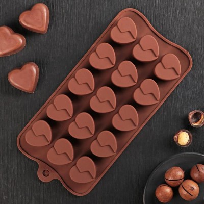 Форма для льда и шоколада, 15ячеек, 22х10,5х1см "Сердце", шоколадная