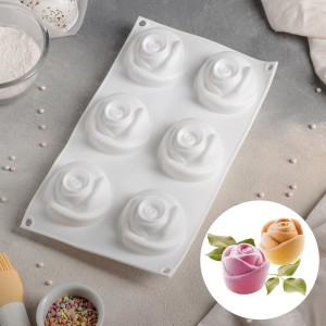 Форма для муссовых десертов и выпечки «Розы», 6 ячеек, белый, 300*175 мм