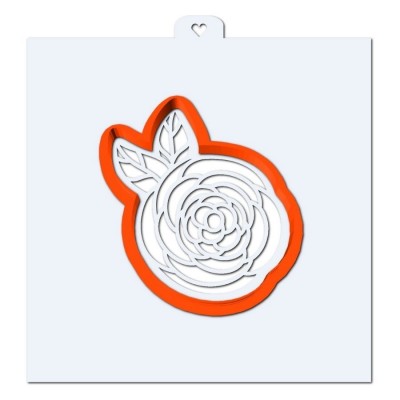 Форма для пряников с трафаретом "Цветок. Роза с листочками №4"