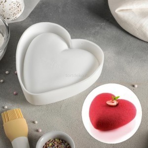 Форма для выпечки и муссовых десертов "Сердце", 155*155*55 мм, цвет белый