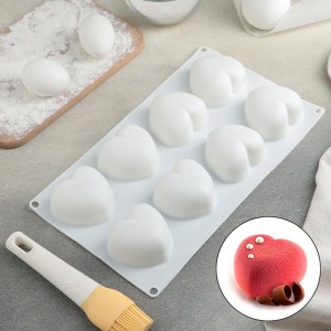 Форма для выпечки и муссовых десертов "Сердце" 300*175*30 мм, 8 ячеек (50*65 мм), цвет белый