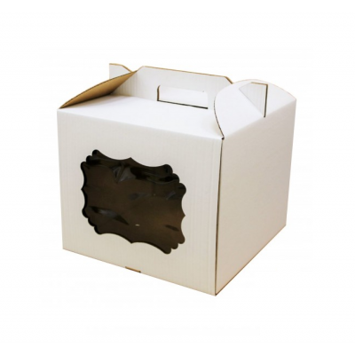 К107 Короб картонный белый с фигурным окном и ручками 300*300*250мм