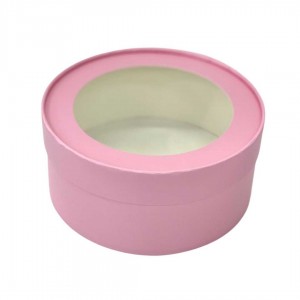 К152/2 Коробка под зефир и печенье, матовая, круглая с окном, D=160 мм H=70 мм (розовая)