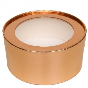 К152/6 Коробка под зефир и печенье, круглая с окном, D=160 мм H=70 мм (золото)