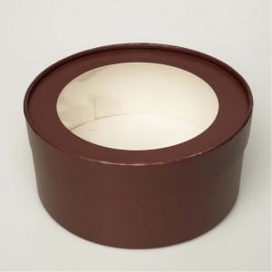 К152/8 Коробка под зефир и печенье, матовая, круглая с окном, D=160 мм H=70 мм (шоколад)