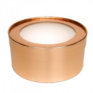 К153/6 Коробка под зефир и печенье, круглая с окном, D=200 мм H=70 мм (золото)