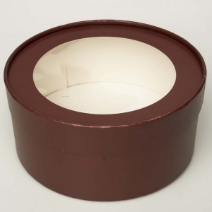 К153/7 Коробка под зефир и печенье, круглая с окном, D=200 мм H=70 мм (шоколад)
