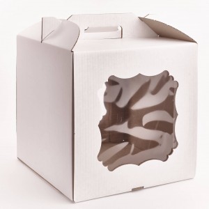 К160 Короб картонный белый с фигурным окном и ручками 300*300*300мм