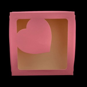 К167 Коробка под зефир и печенье с окном и вставкой сердце 200*200*70 мм, (розовая матовая)