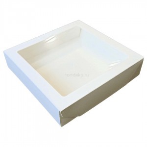 К180 Коробка для макарон и других десертов с окном 200*200*45 мм, (картон) белый   