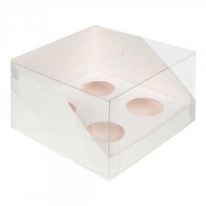К181 Коробка на 4 капкейка с ложементом и пластиковой крышкой 160*160*100 (белая)