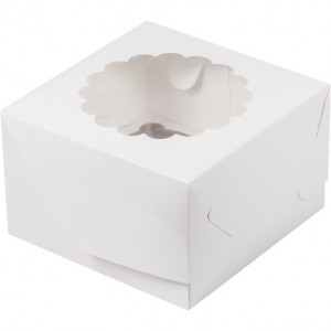 К24/2 Коробка на 4 капкейка с фигурным окном, белый, 160*160*100мм