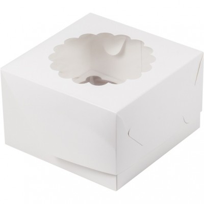 К24/2 Коробка на 4 капкейка с фигурным окном, белый, 160*160*100мм