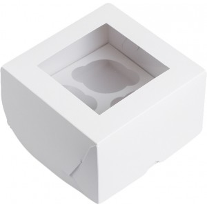 К24/3 Коробка на 4 капкейка с квадратным окном, белый 160*160*100мм