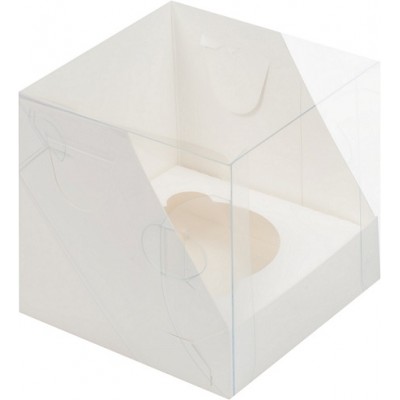 К34 Коробка на 1 капкейк с пластиковой крышкой, белая 100х100х100 