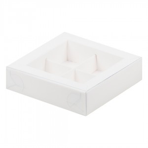 К38/2 Коробка на 4 конфет с пластиковой крышкой 120х120х30 мм, белая