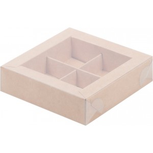 К38 Коробка на 4 конфет с пластиковой крышкой 120х120х30 мм, крафт