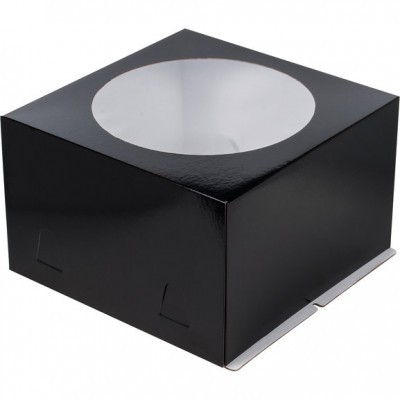 К53 Коробка под торт с окном, черная, 300*300*190мм