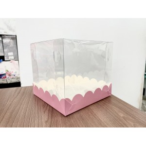 К54/2 Коробка под торт с прозрачным куполом, розовая, 150*150*140мм