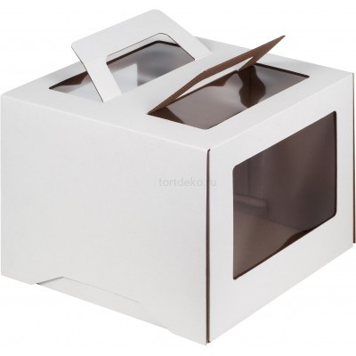 К58 Коробка под торт с ручкой и окном, белая, 240*240*240мм
