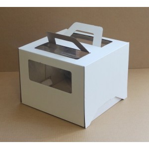 К61/2 Коробка для торта с ручкой и окном, белая, 260*260*200мм