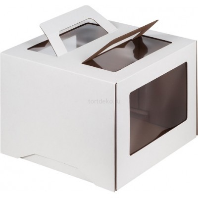К61 Коробка для торта с ручкой и окном, белая, 260*260*200мм
