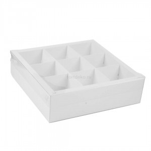 К69/2 Коробка под ассорти десертов с пластиковой крышкой 240*240*70 мм (9 ячеек) (белая)