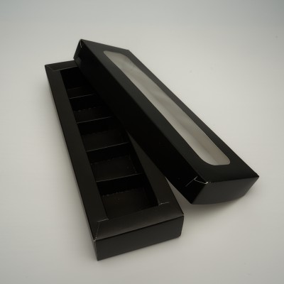 К75/1 Коробка матовая для конфет с пластиковой крышкой 235*70*30 мм, черная