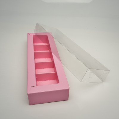 К75/2 Коробка матовая для конфет с пластиковой крышкой 235*70*30 мм, розовая