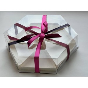 К79 Коробка "шестигранник" под 6 кусочков торта с прозрачным куполом и вкладышами, 240*240*70 мм