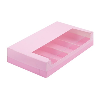 К90 Коробка для эклеров и эскимо с пластиковой крышкой 250*150*50 мм, розовая матовая (на 5 шт)