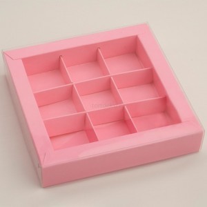 К92 Коробка для конфет с пластиковой крышкой 155*155*30мм, розовая матовая