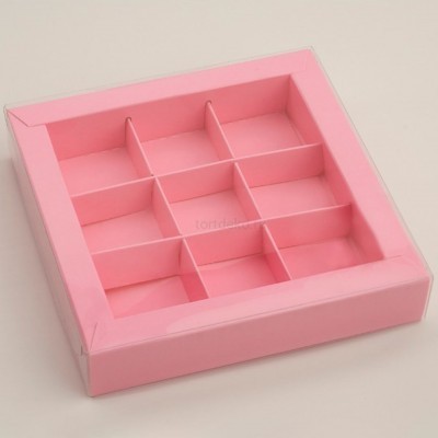 К92 Коробка для конфет с окном 155*155*30мм, розовая матовая