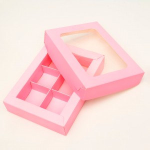К98/2 Коробка для 6 конфет матовая с вклееным окном 155*115*30 мм, розовая