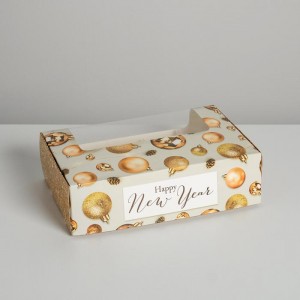 Коробка для эклеров с вкладышами - 5 шт Happy New Year, 25,2 х 15 х 7 см 