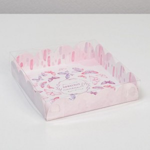 Коробка для кондитерских изделий с PVC крышкой «Приятных моментов», 13 х 13 х 3 см 