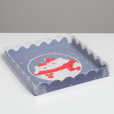 Коробка для кондитерских изделий с PVC крышкой «Теплоты», 21 × 21 × 3 см
