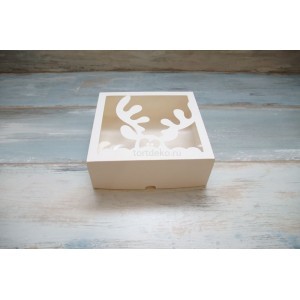 Коробка для зефира с окном "Олененок" - 20 х 20 х 7 см, белый
