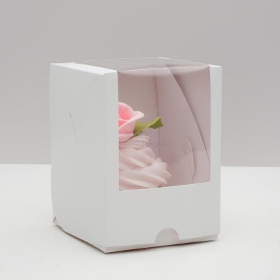Коробка на 1 капкейк с окном, белая, 125*95*95 мм