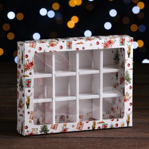 Коробка на 12 конфет "Рождественский вечер", 19 х 15 х 3,6 см 