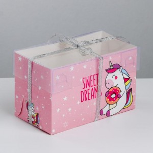 Коробка на 2 капкейка с пластиковой крышкой "Sweet dreams", 160*100*80 мм