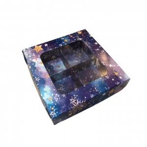 Коробка на 4 конфет с окном "Звёздное небо" - 12 х 12 х 3 см