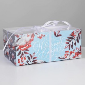 Коробка на 6 капкейков с пластиковой крышкой «Новогодняя сказка» (Рябина), 23 × 16 × 10 см   