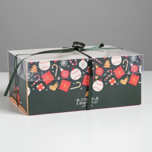 Коробка на 6 капкейков с пластиковой крышкой «Счастья в Новом Году», 23 × 16 × 10 см