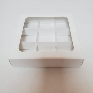 Коробка на 9 конфет, 135*135*30 мм, белый, окно