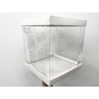 Коробка под торт с прозрачными стенками, белая, 260*260*280мм