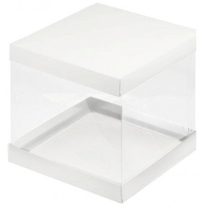 Коробка под торт с прозрачными стенками, белая, 300*300*280мм