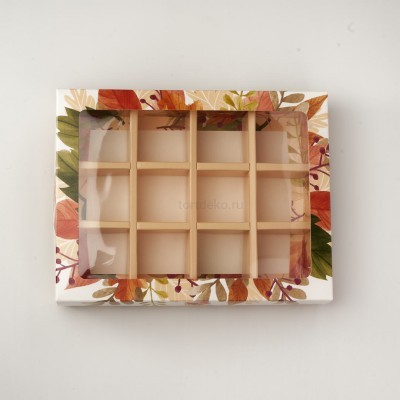 Коробка с окном на 12 конфет, принт "Осенний колокольчик"