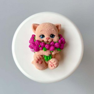 Молд силиконовый "Котик с тюльпанами", 7*5,5*3 см